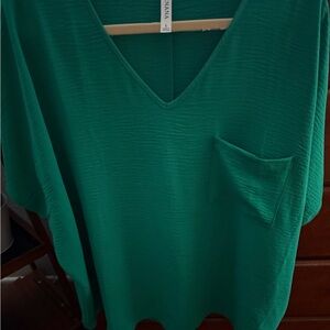 V-Neck Textured Blouse in true green